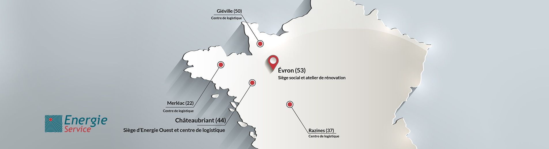 Carte-Energie-service situation géographique énergie service et ses filiales